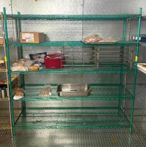 DESCRIPTION: 72" 5-TIER WIRE SHELVING UNIT SIZE: 72"X24"X74" LOCATION: KITCHEN QTY: 1