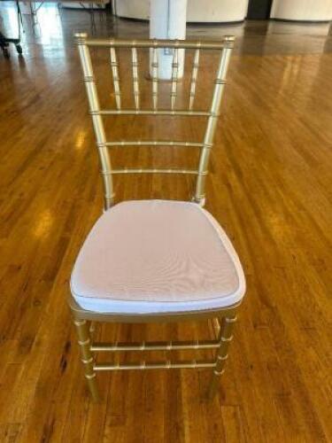 DESCRIPTION (10) CHIAVARI WEDDING EVENT CHAIRS W/ CUSHION SEAT ADDITIONAL INFORMATION STACK ABLE. THIS LOT IS: SOLD BY THE PIECE LOCATION FLOOR 8 QTY