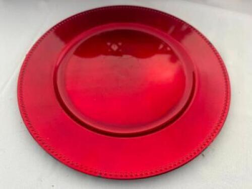 DESCRIPTION (48) 13" RED PLASTIC CHARGER BRAND / MODEL: CELEBRATE IT THIS LOT IS: SOLD BY THE PIECE SIZE 13" LOCATION FLOOR 7 QTY 48