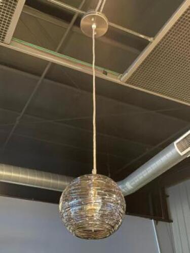 (5) HAND MADE GLASS PENDANT LIGHT FIXTURES.