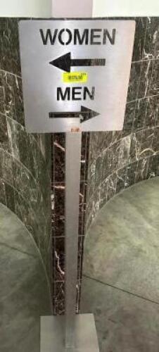DESCRIPTION METAL MEN'S AND WOMEN'S BATHROOM SIGN STAND. LOCATION FLOOR 6 QTY 1