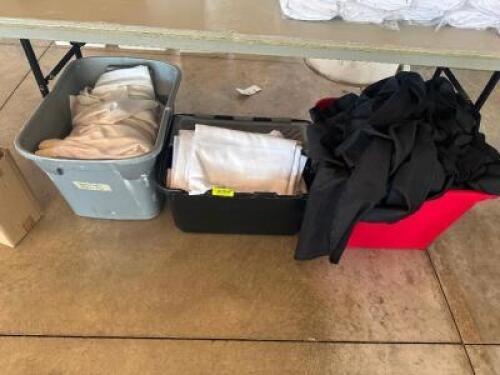 DESCRIPTION (3) PLASTIC CONTAINERS OF ASSORTED LINENS THIS LOT IS: ONE MONEY LOCATION FLOOR 6 QTY 1