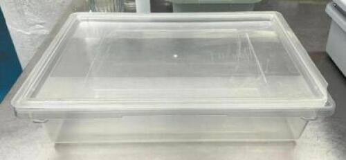 DESCRIPTION: (4) PLASTIC BINS WITH LIDS SIZE: 18"X26" LOCATION: KITCHEN QTY: 4