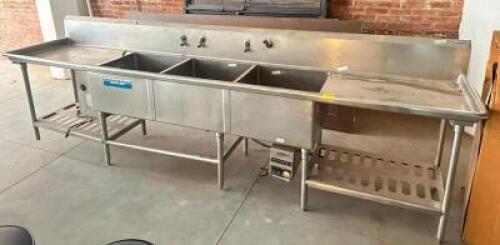 DESCRIPTION: 147" 3-COMPARTMENT STAINLESS STEEL SINK WITH HATCO AGITATOR SIZE: 24"X24"X14" COMPARTMENTS LOCATION: BUILDING 2 QTY: 1