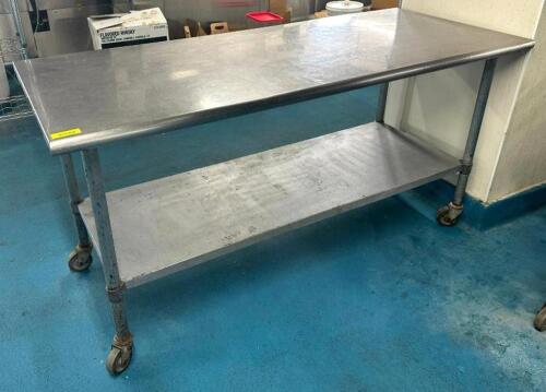 DESCRIPTION: 6' STAINLESS STEEL TABLE WITH UNDERSHELF ON CASTERS SIZE: 72"X30"X36" LOCATION: KITCHEN QTY: 1