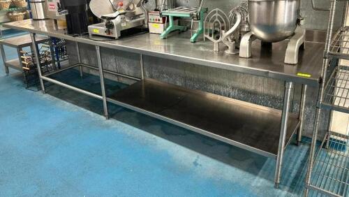 DESCRIPTION: 150" STAINLESS STEEL TABLE WITH WELDED UNDERSHELF INFORMATION: CONTENTS NOT INCLUDED SIZE: 150"X32.5"X33" LOCATION: KITCHEN QTY: 1