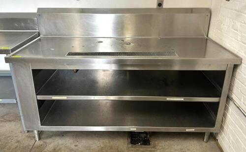 DESCRIPTION: 6' STAINLESS TABLE WITH 2-TIER ENCLOSED SHEVES WITH BACKSPLASH AND DRAIN SIZE: 72"X30"X35" LOCATION: 6TH FLOOR QTY: 1