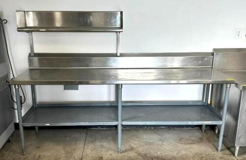 DESCRIPTION: 8' STAINLESS TABLE WITH UNDERSHELF AND RISER INFORMATION: SEE PHOTOS FOR SHELF DIMENSIONS SIZE: 96"X26"X36" LOCATION: 6TH FLOOR QTY: 1