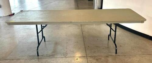 DESCRIPTION: 8' FOLDING BANQUET TABLE INFORMATION: MINOR DAMAGE AROUND EDGES - SEE PHOTOS SIZE: 96"X30" LOCATION: 6TH FLOOR QTY: 1