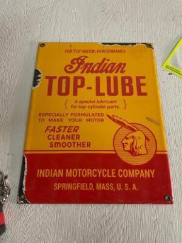 9" X 11" INDIAN TOP LUBE PORCELAIN SIGN