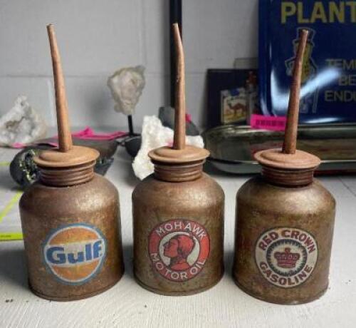 (3 PACK) VINTAGE GASOLINE OIL CONTAINERS - 8" HEIGHT