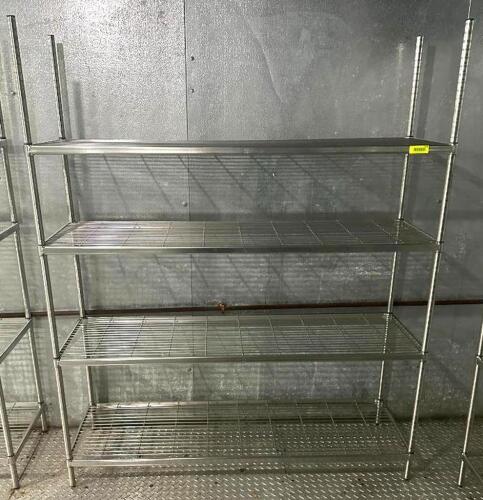 DESCRIPTION: 60" 4-TIER WIRE SHELVING UNIT SIZE: 60"X18"X72" LOCATION: KITCHEN QTY: 1