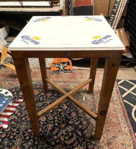 29" X 29" X 43" WOOD HIGH-TOP TABLE WITH CORONA PORCELAIN TOP