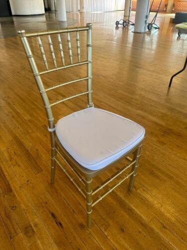 DESCRIPTION (10) CHIAVARI WEDDING EVENT CHAIRS W/ CUSHION SEAT ADDITIONAL INFORMATION STACK ABLE. THIS LOT IS: SOLD BY THE PIECE LOCATION FLOOR 8 QTY