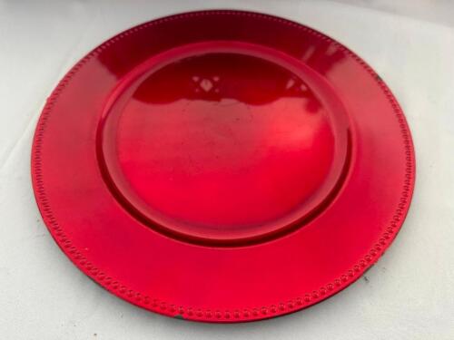 DESCRIPTION (48) 13" RED PLASTIC CHARGER BRAND / MODEL: CELEBRATE IT THIS LOT IS: SOLD BY THE PIECE SIZE 13" LOCATION FLOOR 7 QTY 48